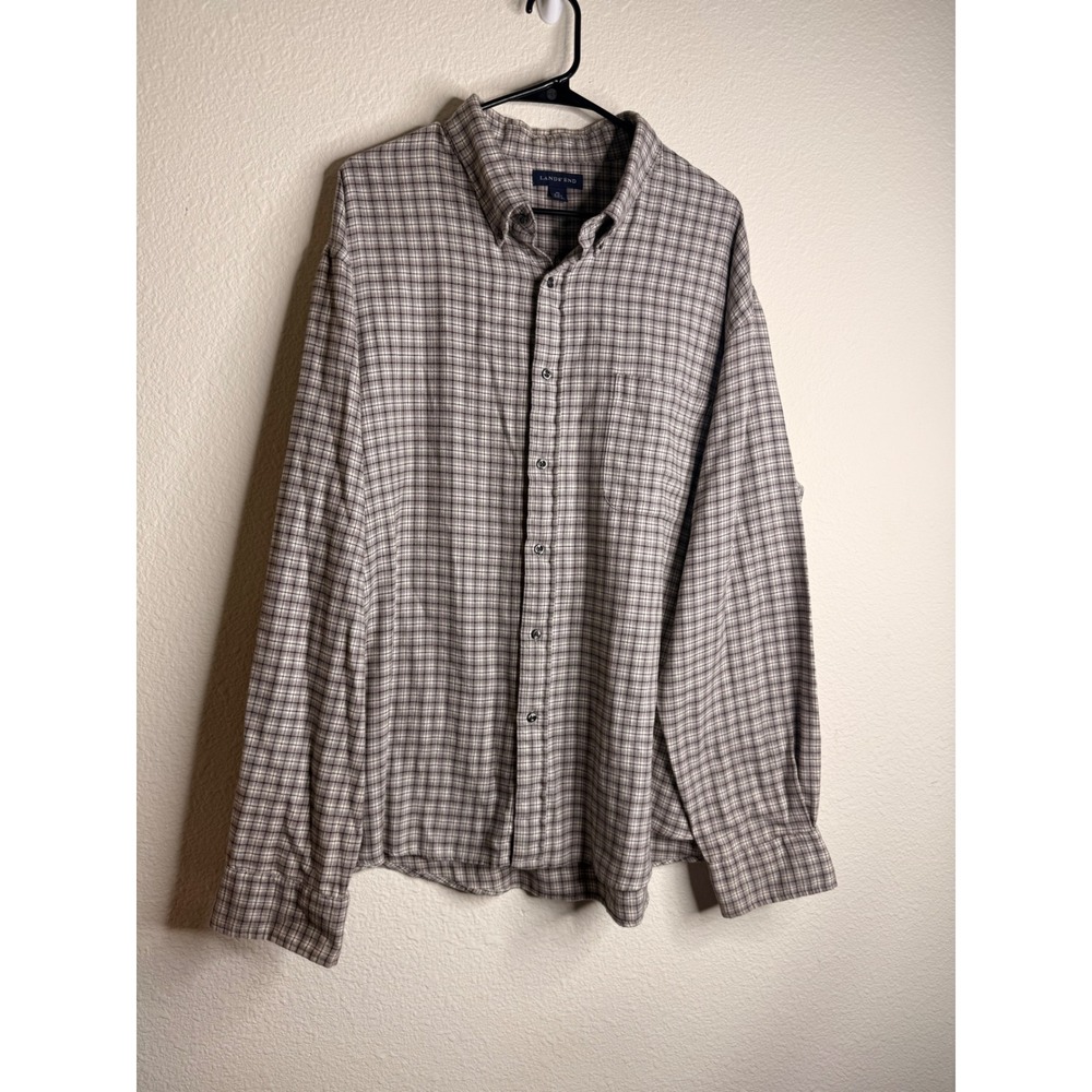 Lands End Plaid Button Down Mens Flannel Workwear Utility Cotton Cashmere XL